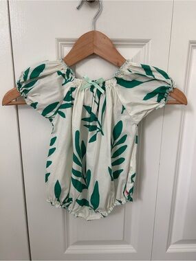 Pink Chicken NYC 3-6 month off white cotton bubble green jungle leaf print